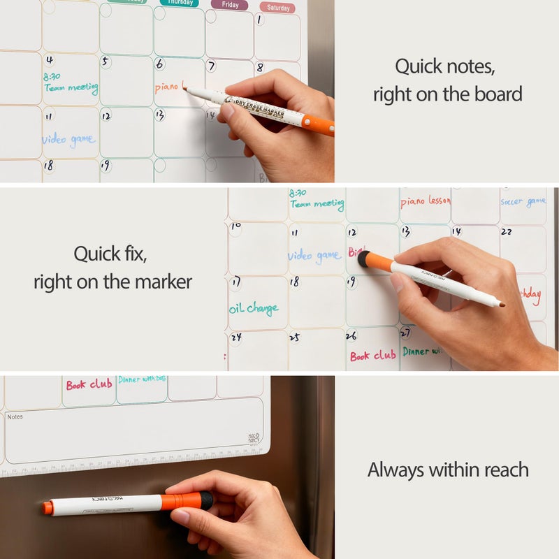 Mag-Fancy Dry Erase Calendar Kit- Magnetic Calendar for Refrigerator - Monthly Fridge Calendar Whiteboard with Extra-Thick Magnet Included 5 Marker & Eraser - Image 3